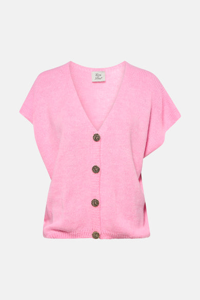 Gilet rose de Terra di Siena, avec boutons ronds et col en V.