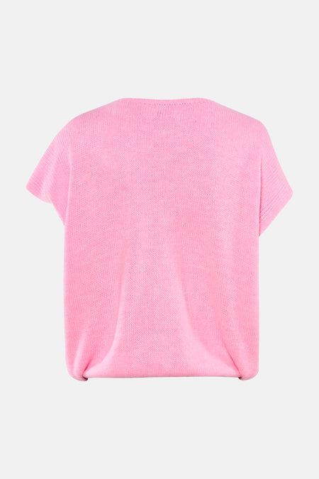 Gilet rose de Terra di Siena, tricoté et à manches courtes, vu de dos.