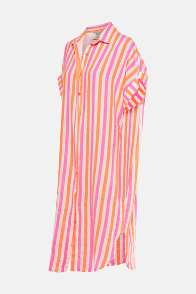 Chemise rayée à manches courtes de Terra di Siena, avec des rayures orange et rose.