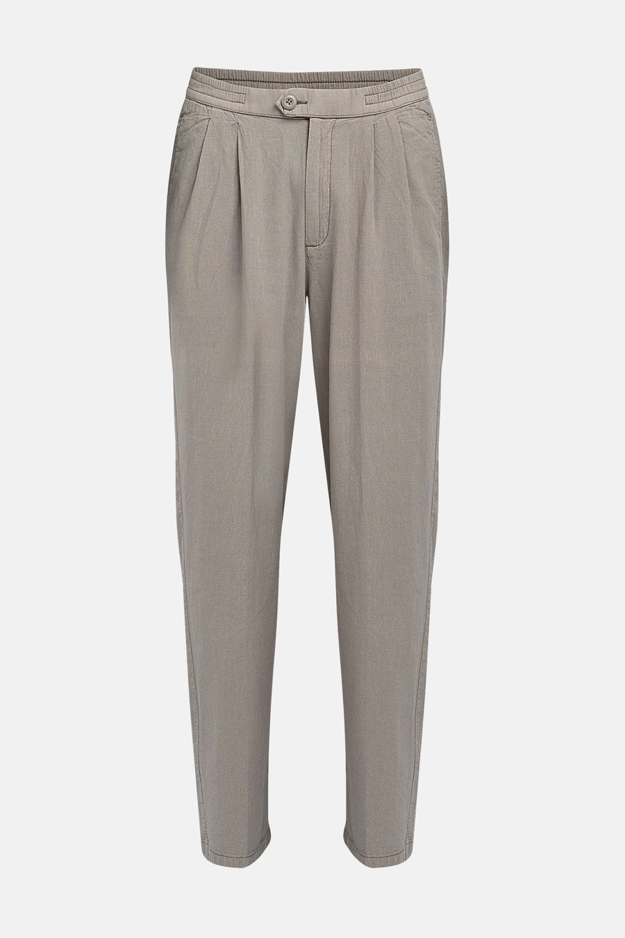 Pantalon écru de REDEFINED REBEL avec plis, taille élastique et fermeture à boutons.