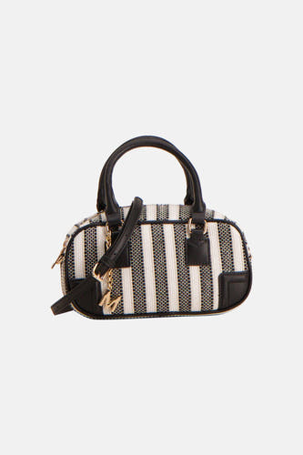 Sac à bandoulière noir de Morgan De Toi avec un motif rayé et des anses noires.