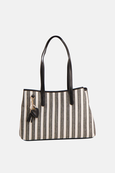 Sac à bandoulière noir Morgan de Toi à rayures verticales.