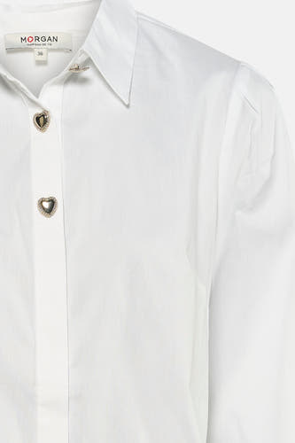 Chemise blanche à manches courtes de Morgan de Toi, avec boutons en forme de cœur et col classique.