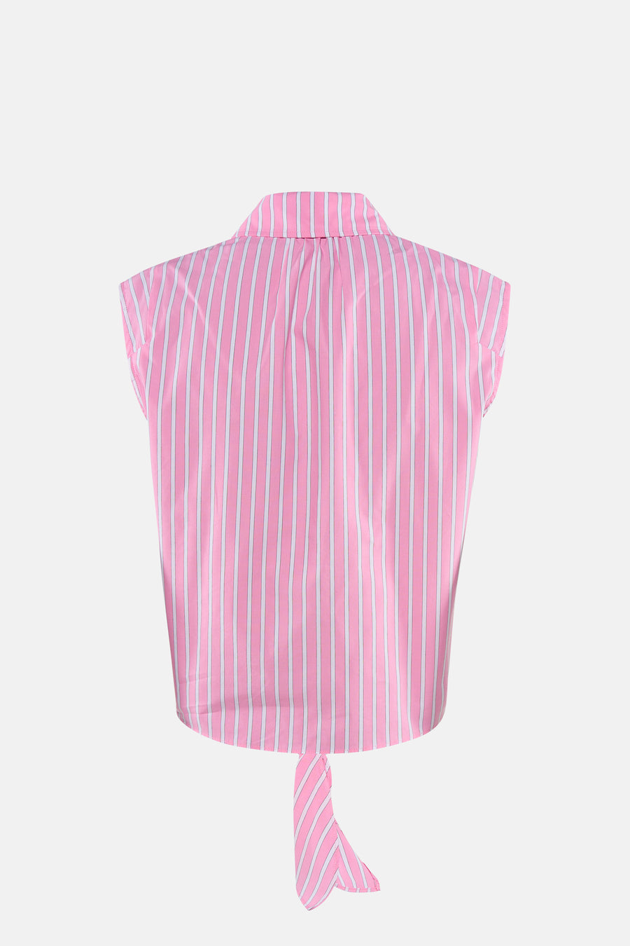 Chemise rose à rayures à manches courtes de Morgan De Toi, avec un nœud à l'arrière.