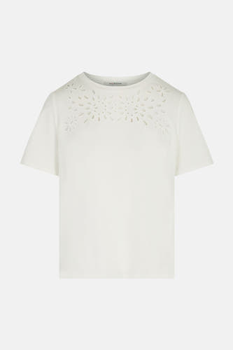 T-shirt blanc à manches courtes de Morgan de Toi, avec de jolis détails ajourés sur le dessus.