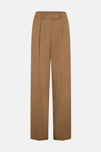 Pantalon de costume brun de Morgan de Toi, avec des pinces larges et une ceinture ajustée.