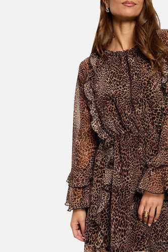 Luipaardprint jurk met ruches.