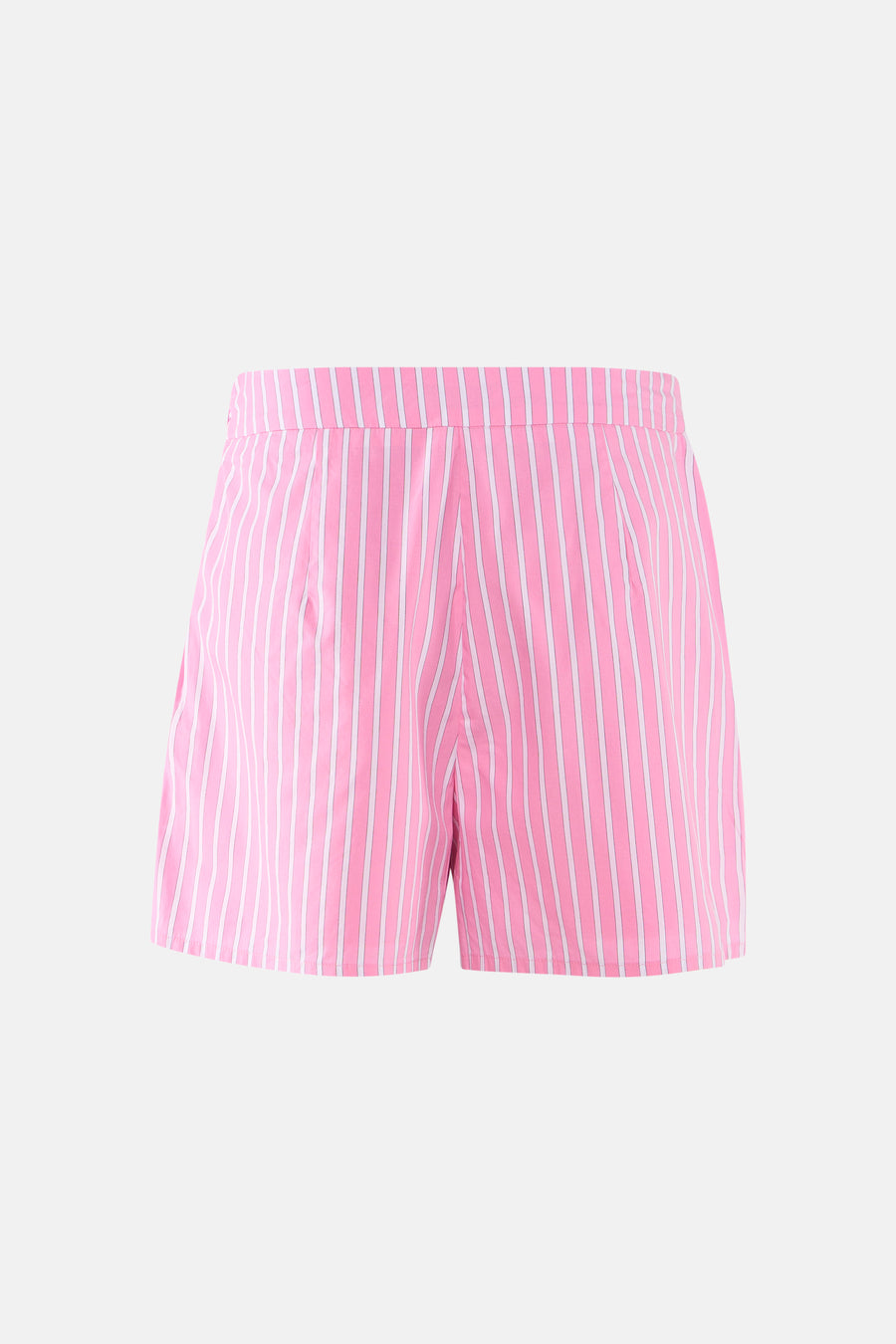 Roze gestreepte shorts van Morgan De Toi, achterzijde, met witte verticale strepen en elastische tailleband