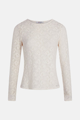Ecru T-shirt met lange mouwen van Morgan de Toi, met kanten details en een ronde hals.