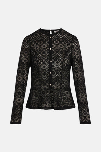 Zwarte blouse met lange mouwen van Morgan De Toi, met kanten details en knoopsluiting.