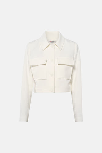 Veste courte blanche Morgan De Toi avec col, fermeture boutonnée et deux poches poitrine plaquées.