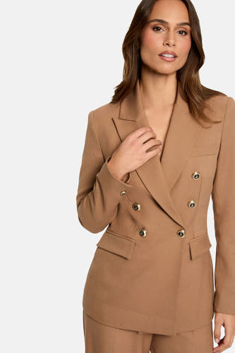 Blazer marron de Morgan De Toi, avec des boutons dorés et des poches.
