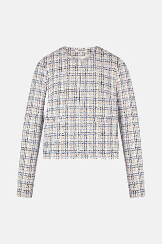 Blau,, court manteau de Morgan De Toi, avec un motif à carreaux et des poches à boutons.