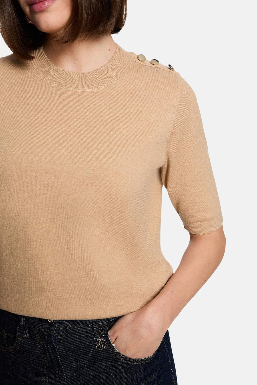 Pull col O beige - Morgan De Toi