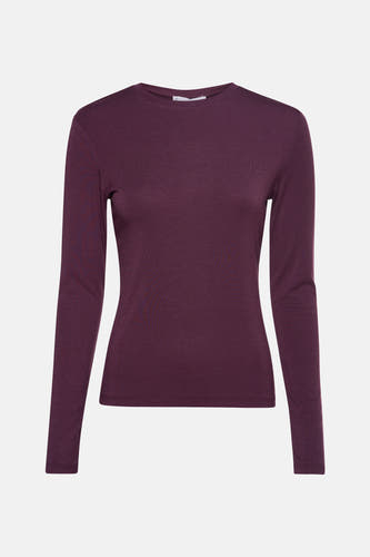 T-shirt Bordeaux à manches longues de MANGO, couleur unie et texture côtelée fine.