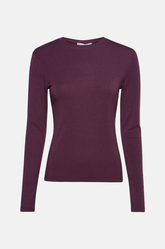 T-shirt Bordeaux à manches longues de MANGO, couleur unie et texture côtelée fine.
