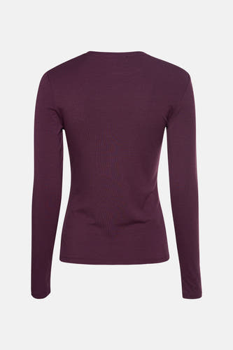 T-shirt Bordeaux à manches longues de MANGO, avec des finitions côtelées et un design simple, vu de l'arrière.