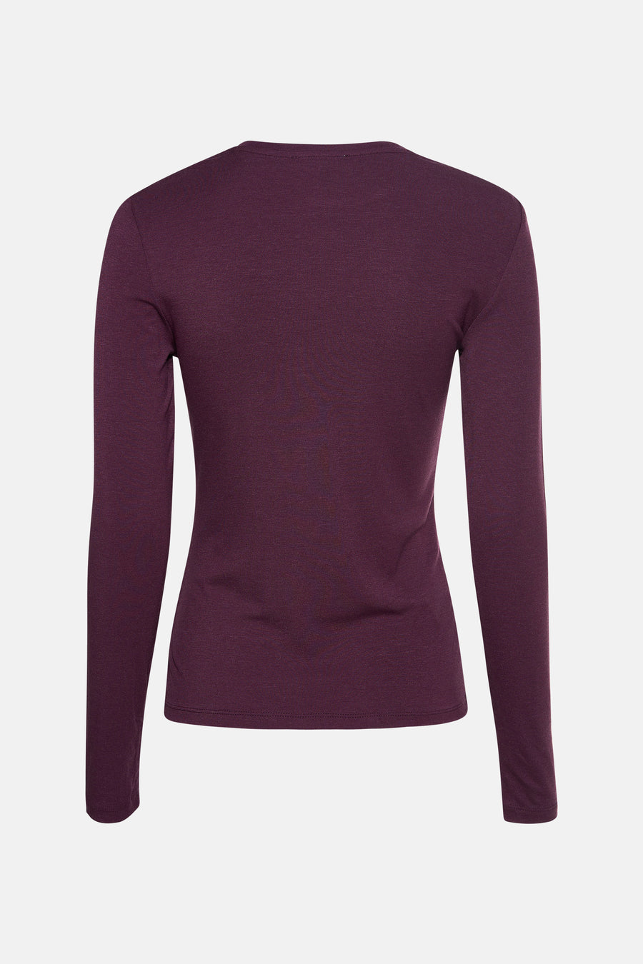 T-shirt Bordeaux à manches longues de MANGO, avec des finitions côtelées et un design simple, vu de l'arrière.