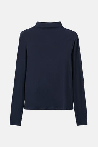 T-shirt bleu à manches longues de MANGO, couleur unie, avec une encolure haute.