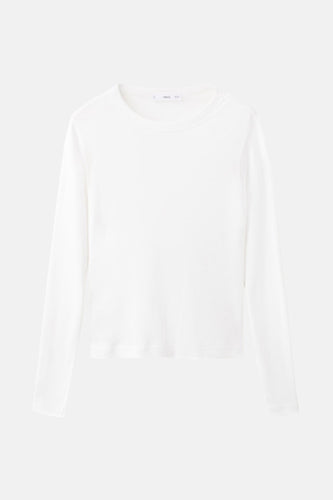 T-shirt blanc à manches longues de MANGO, tissu uni avec un col rond.