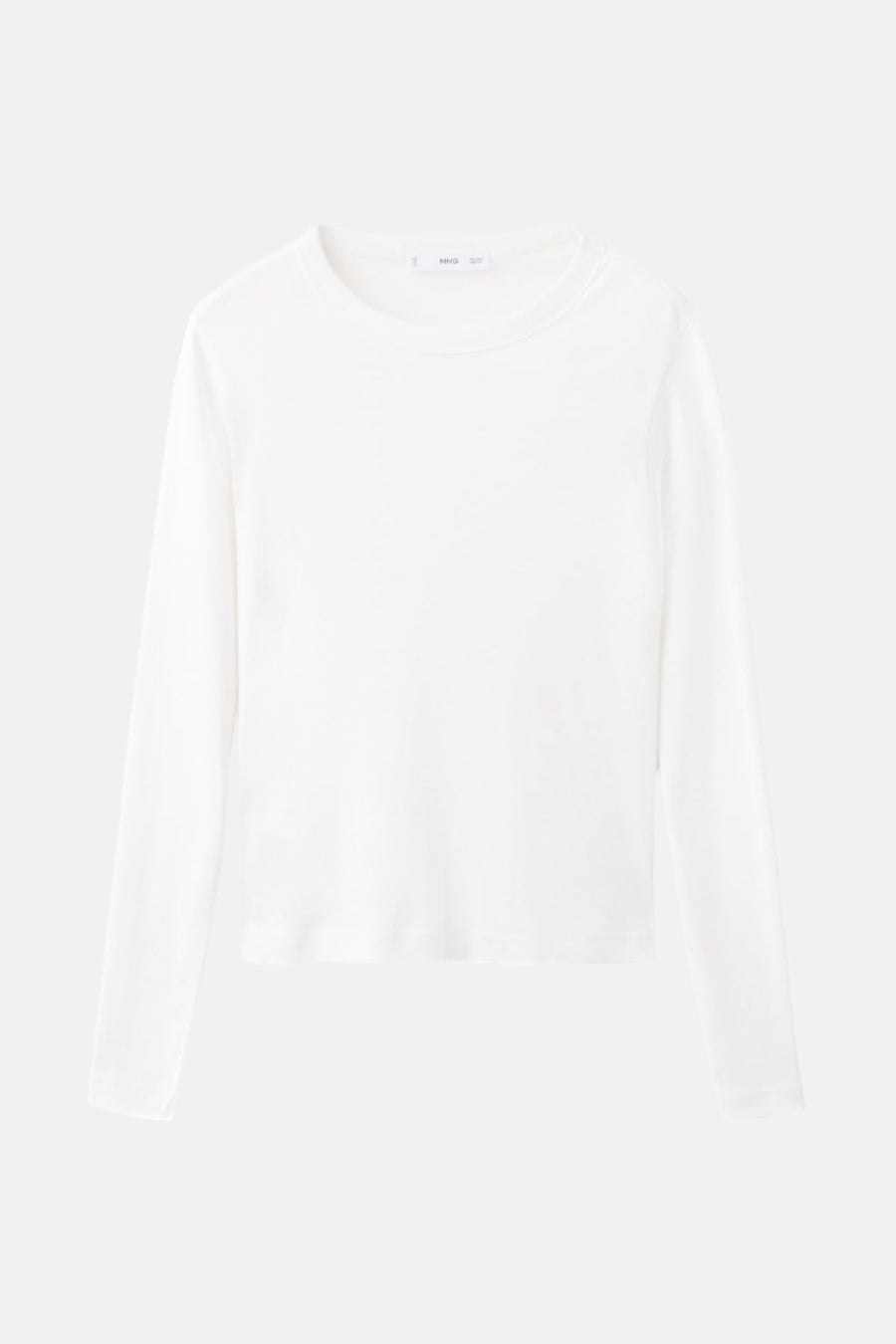 T-shirt blanc à manches longues de MANGO, tissu uni avec un col rond.
