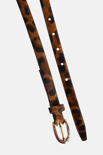 Bruine riem van MANGO, met een luipaardprint en gouden gesp.
