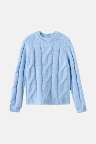 T-shirt bleu avec col rond de MANGO, à motif côtelé et longues manches.