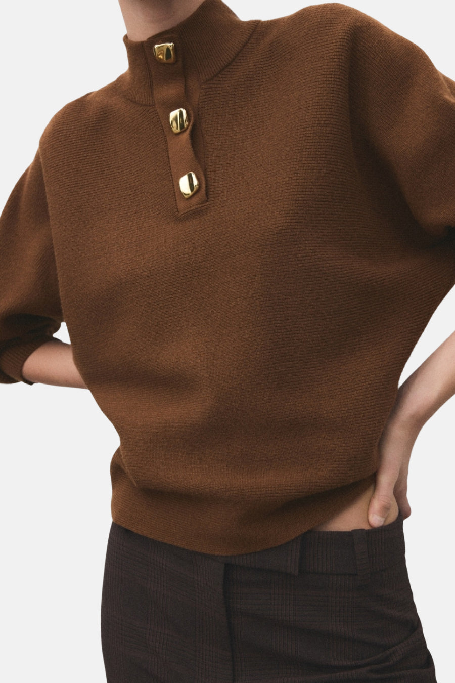 Pull à col roulé - brun - MANGO