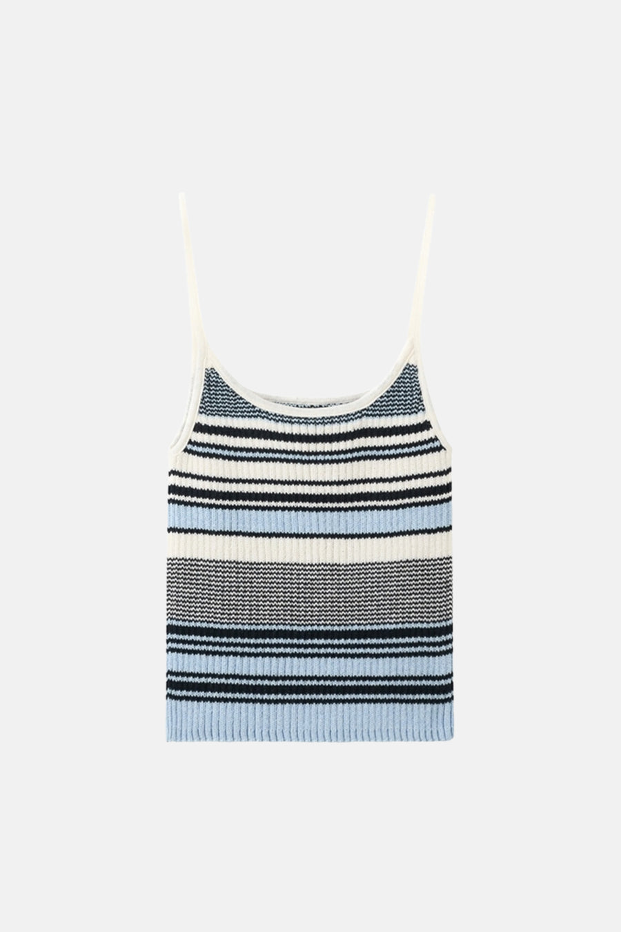 Multikleurige top met spaghettibandjes van MANGO, met een gestreept patroon en ribgebreide textuur.