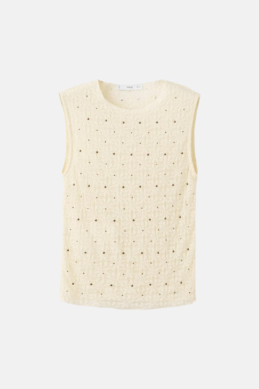 Haut sans manches écru de MANGO avec texture tissée et petits clous.