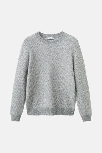 Sweat-shirt gris à col rond de MANGO, avec un motif rayé subtil et des manches longues.