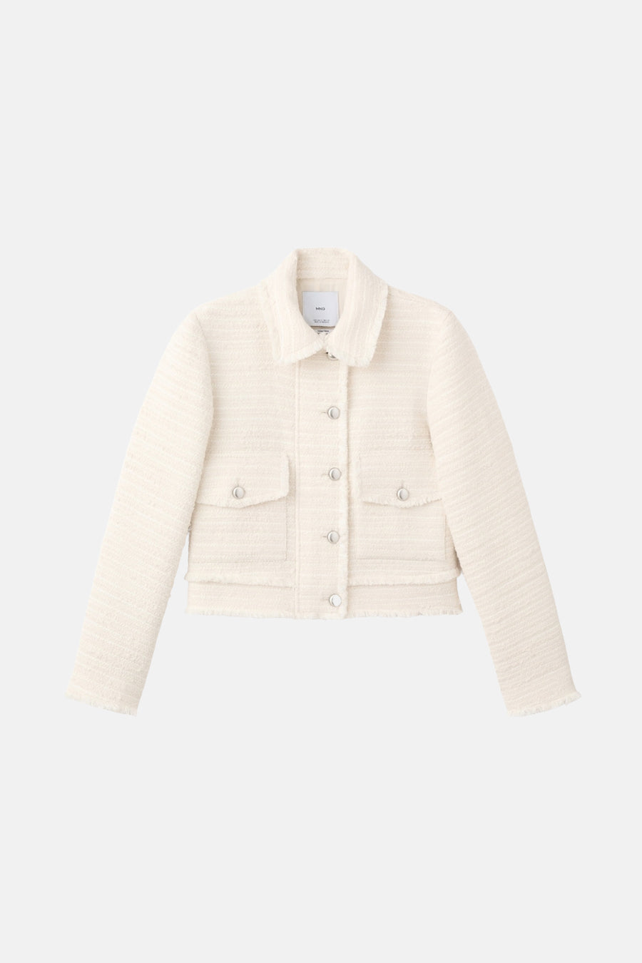 Gebroken wit bouclé jasje met knopen en zakken.