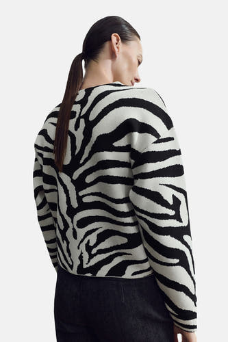 Multicolor trui met ronde hals van MANGO, met een opvallend zebraprint patroon.
