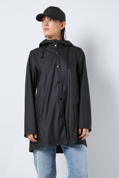 Manteaux de pluie noirs de DROPLETS, avec un capuchon et une fermeture à glissière à l'avant, et des poches.