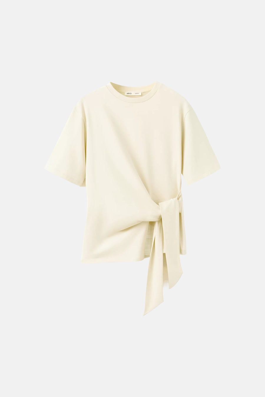 Gele oversized T-shirt van MANGO met zijdelingse knoop en korte mouwen, front view