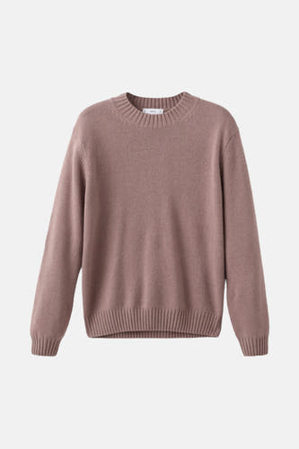T-shirt rose avec col rond de MANGO, fines côtes sur le bas et les manches.