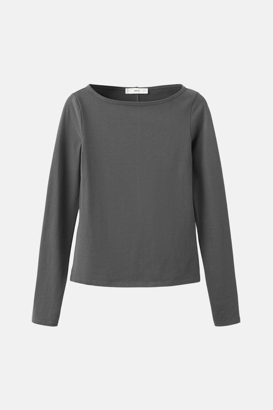 T-shirt gris à manches longues de MANGO, couleur unie et encolure bateau.