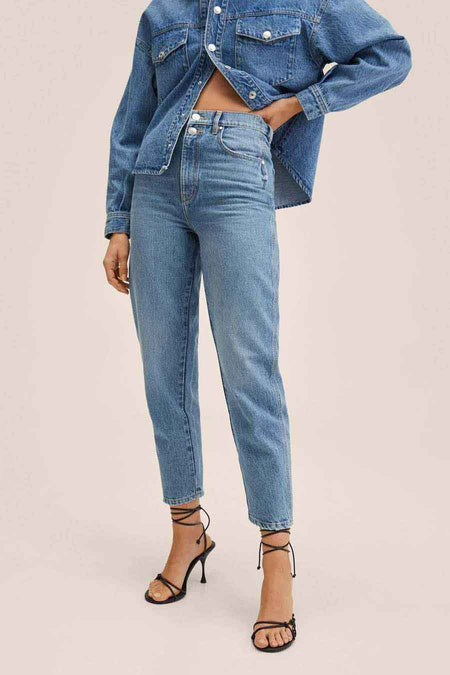 Mom Jeans Mid blue denim - Mango