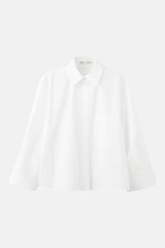 Chemise blanche à manches longues de MANGO, ornée d'un subtil motif à pois et d'une poche poitrine.