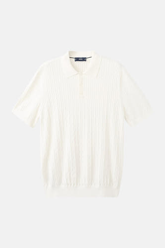 Polo blanche MANGO à motif torsadé et manches courtes.