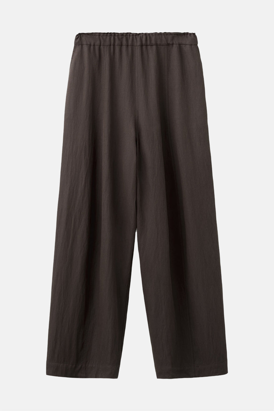 Pantalon marron de MANGO, avec taille élastique et jambes larges.