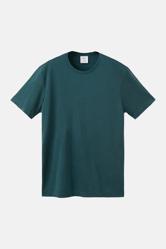 T-shirt vert à manches courtes de MANGO avec col rond et texture unie, photographié à plat.