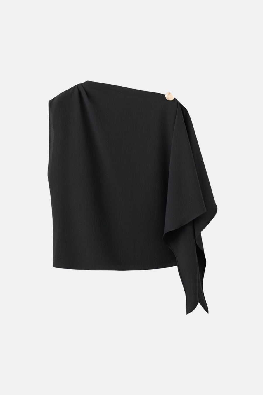 Chemisier noir sans manches de MANGO, avec un bouton décoratif doré à l'épaule.