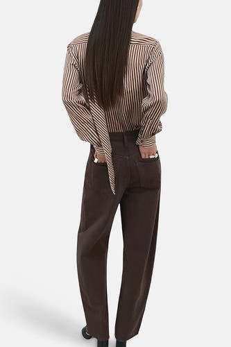 Veelkleurige blouse met lange mouwen van MANGO, met verticale strepen en strikdetail aan de achterkant.