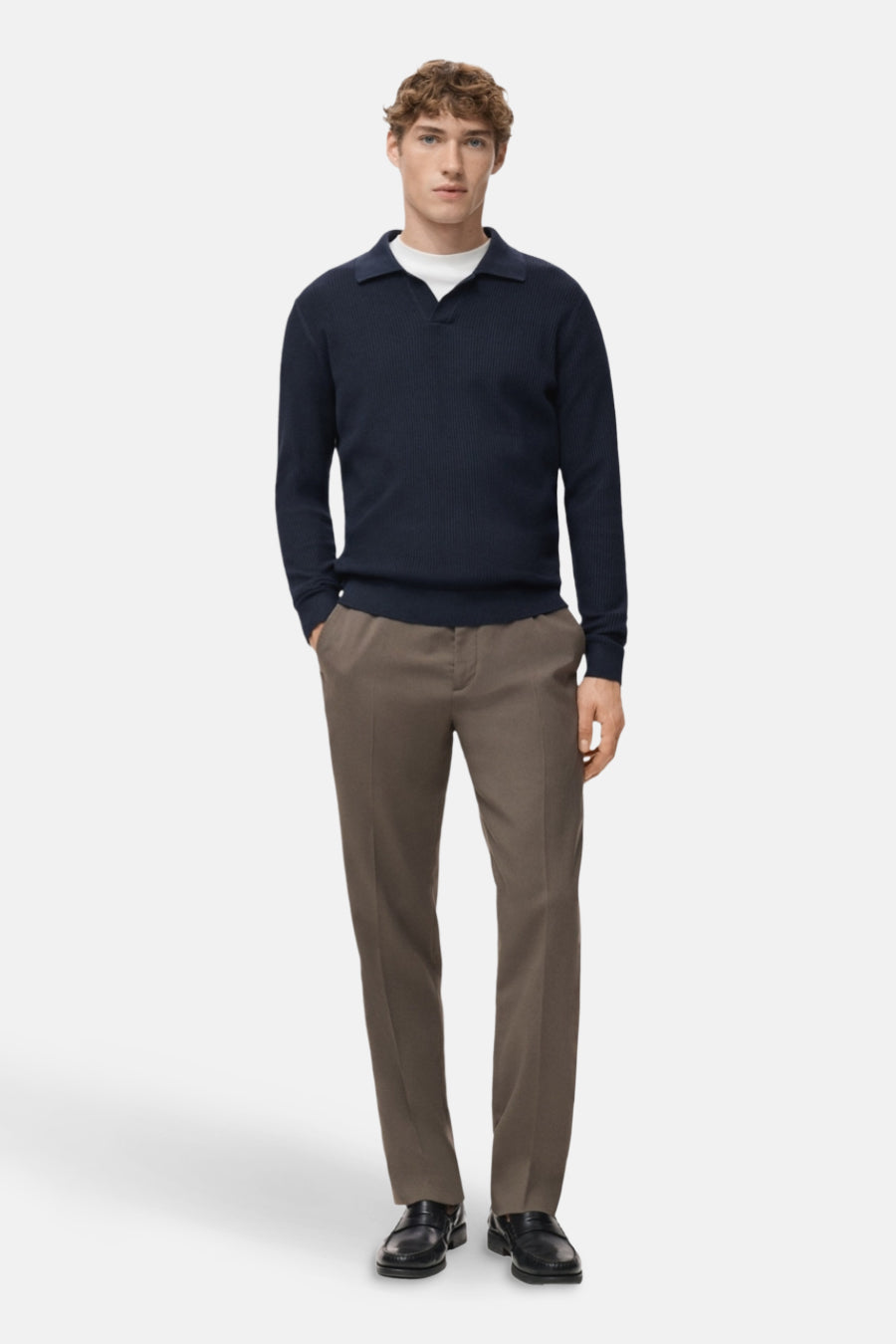 Pull à col en V - bleu - MANGO