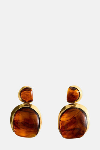 Boucles d'oreilles en or de MANGO avec des pierres brunes dans un design unique.
