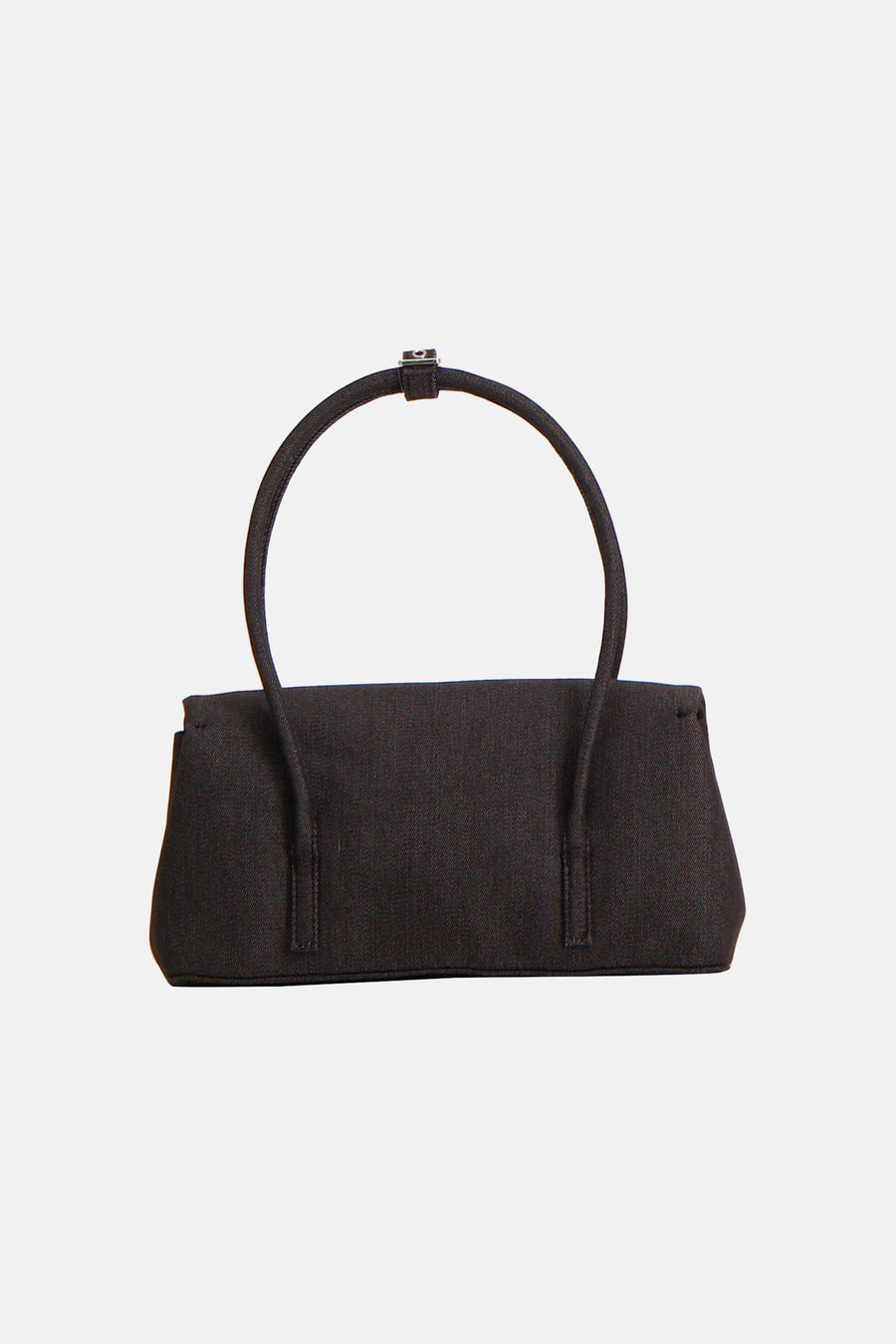 Donkerblauwe denim schoudertas van MANGO, met een smalle ronde handgreep en subtiele details.
