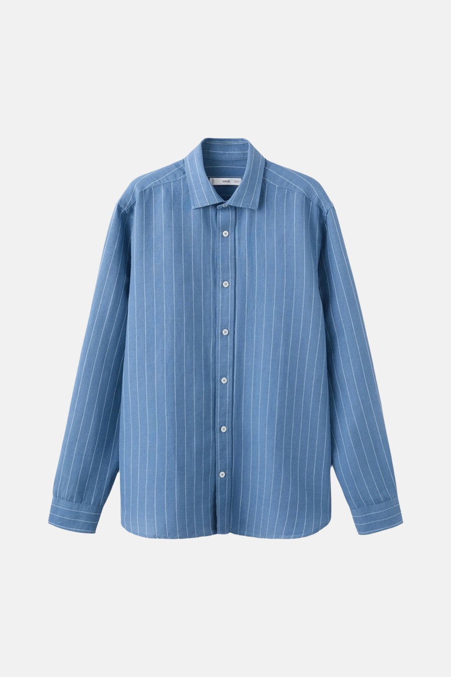 Chemise bleue rayée de MANGO, à manches longues, fermeture boutonnée et col classique.