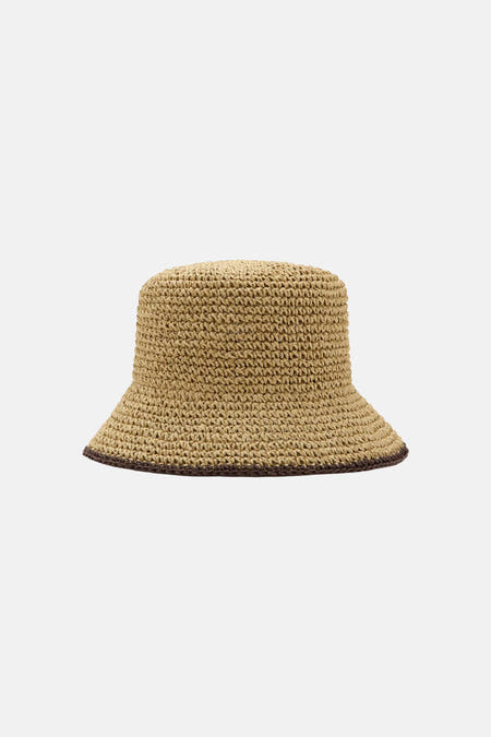 Multicolor gebreide bucket hoed van MANGO met beige tint en donkere rand, front view