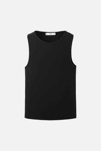 Haut noire de MANGO, avec une texture côtelée et un col rond.